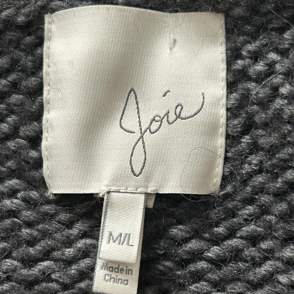 Joie Chunky Sweater M/L Black Wool Alpaca Blend Open Front Cardigan Fringe Long
